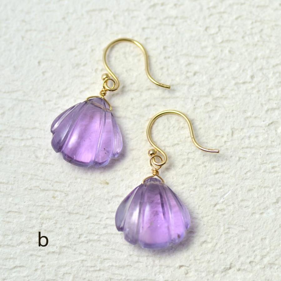 18金 K18 アメシストホタテ ピアス oc nc