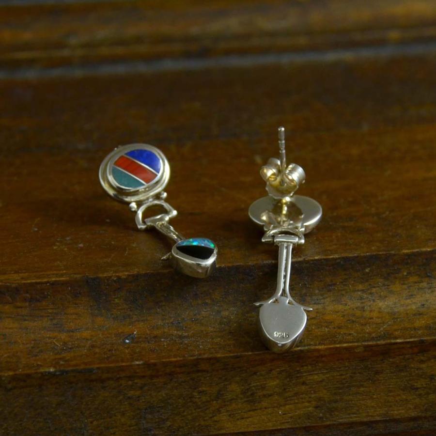 シルバー925 モザイク 2石使い ピアス
