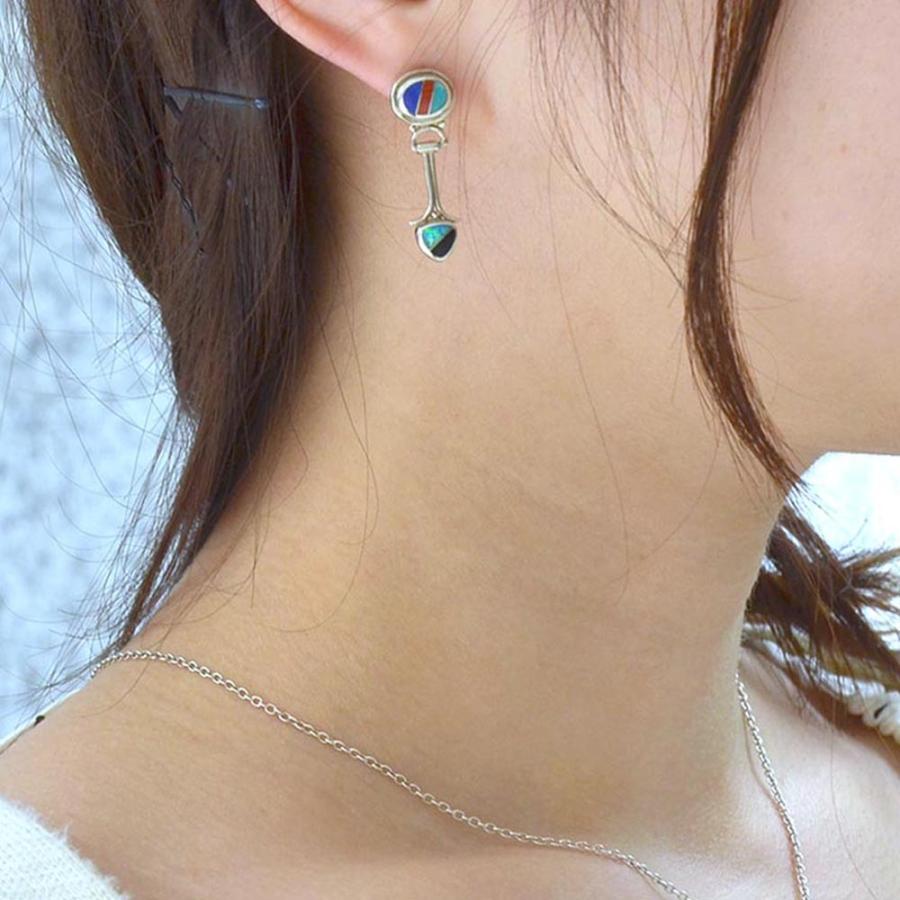 シルバー925 モザイク 2石使い ピアス