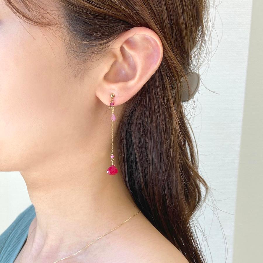 Ｋ18 ルビー ピンクサファイア ロングイヤリングピアスの画像