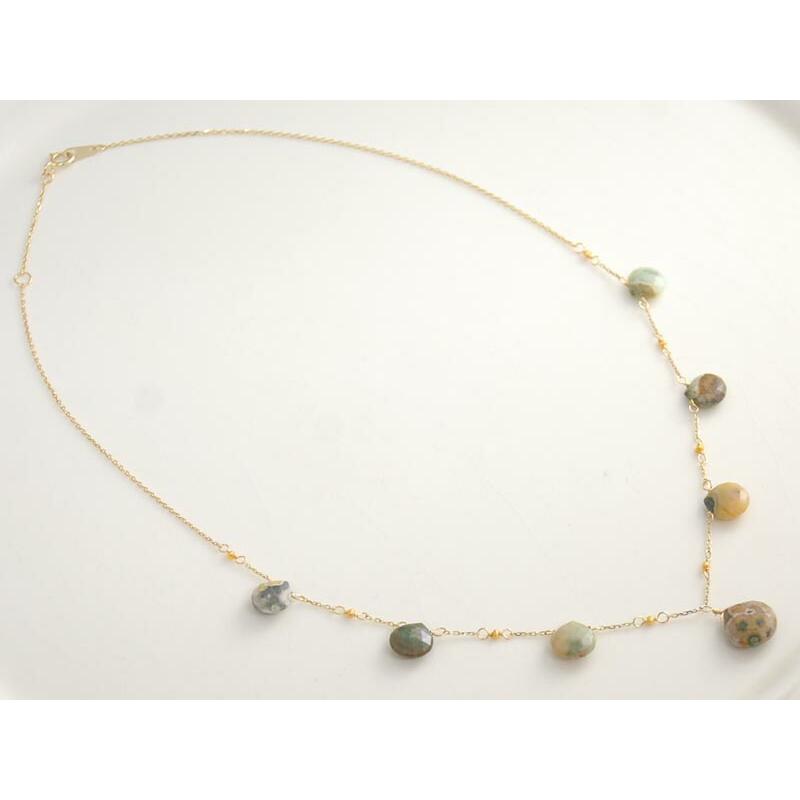 18金 K18 ジャスパー パール ステーション ネックレス