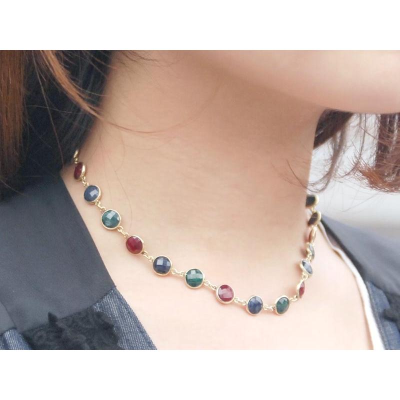 シルバー925 マルチカラー サファイア ネックレス ブルー レッド 