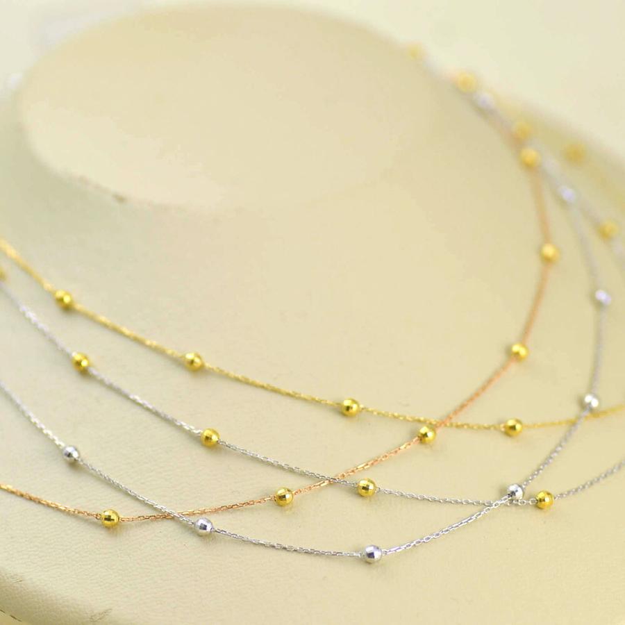 18金 K18 YG ステーション クロス ミラーボール デザイン ネックレス