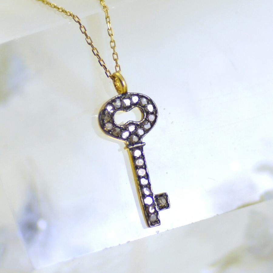 シルバー925 ブラウンダイヤ キーモチーフペンダントネックレス