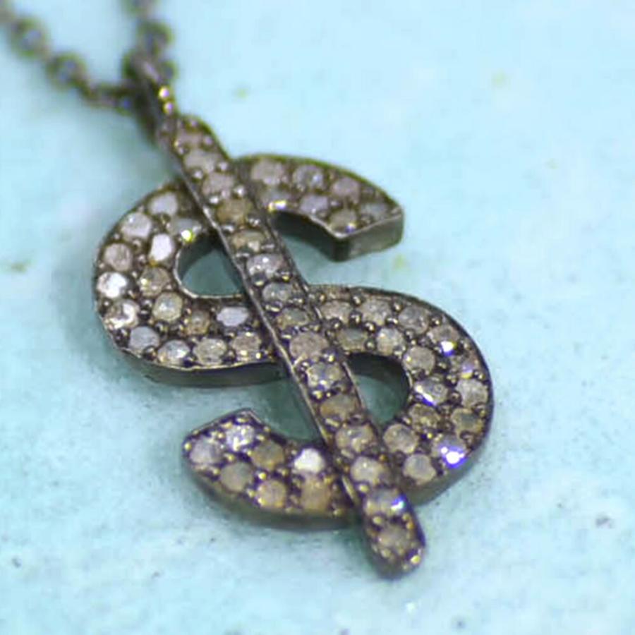 SV シルバー ブラウンダイヤ ドルマーク ペンダント ネックレス  