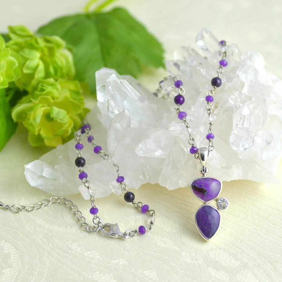 SV シルバー スギライト ホワイトトパーズ ペンダント ネックレス