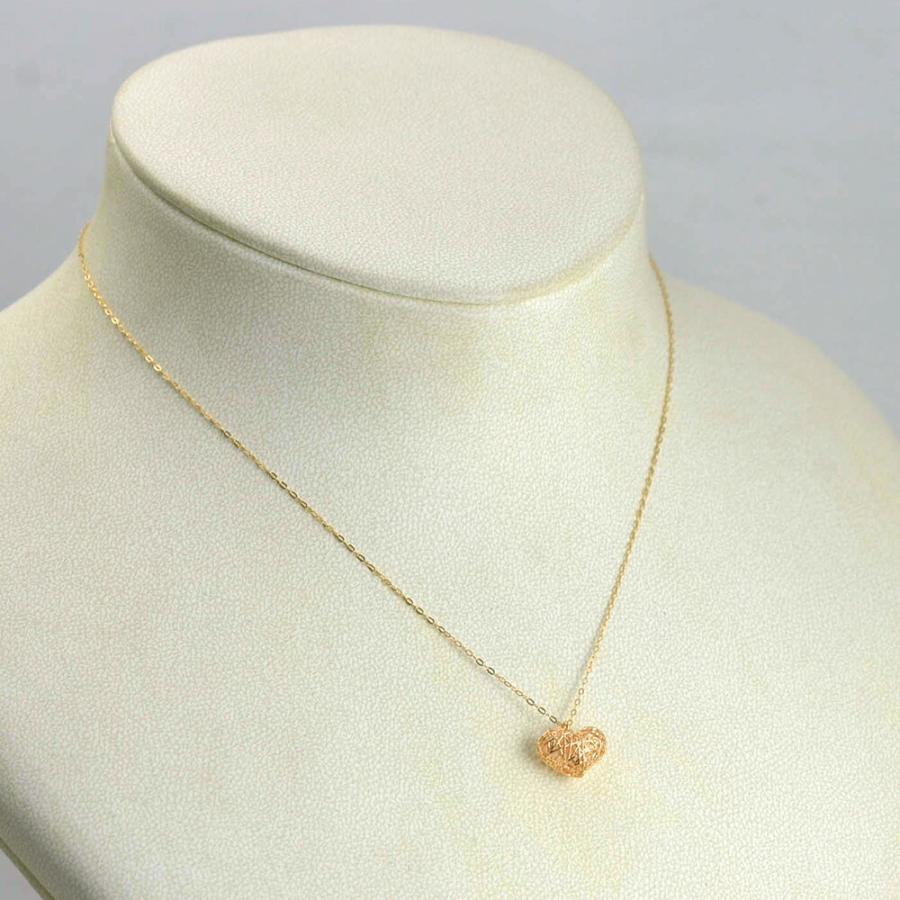 18kローズゴールドハート型すかしダイアネックレス 18kローズゴールド