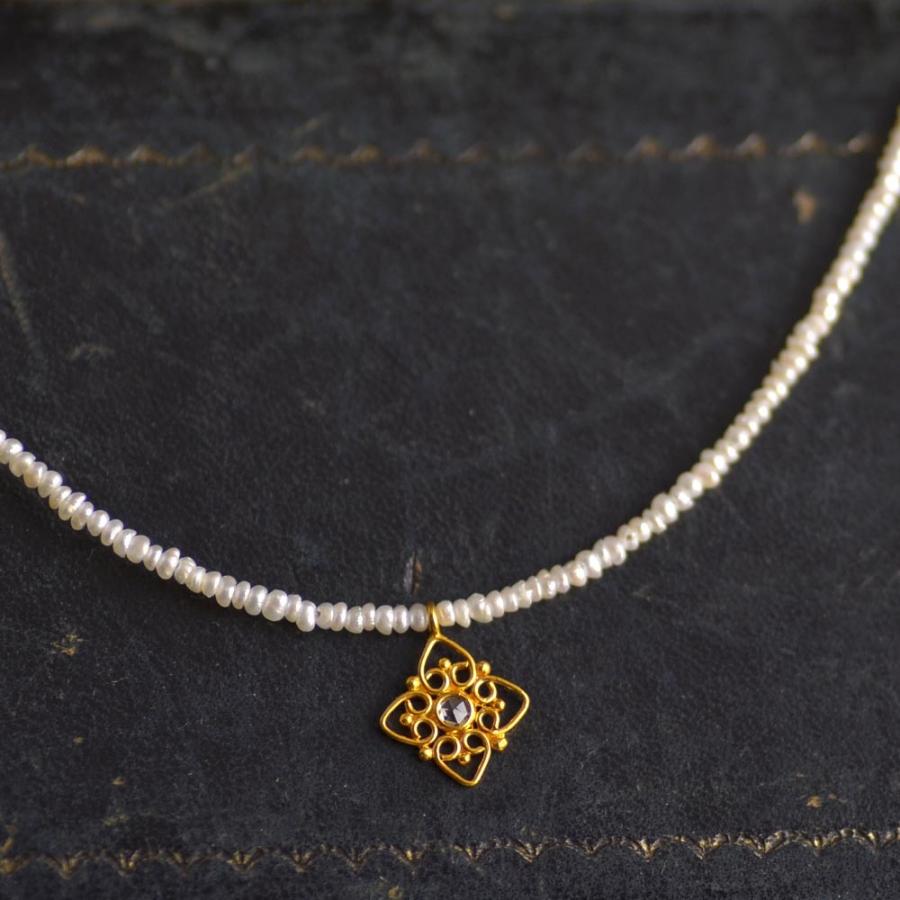 18金 K18 ダイヤ フラワー 淡水 パール ネックレス :oc-nc-1013:ユキコ