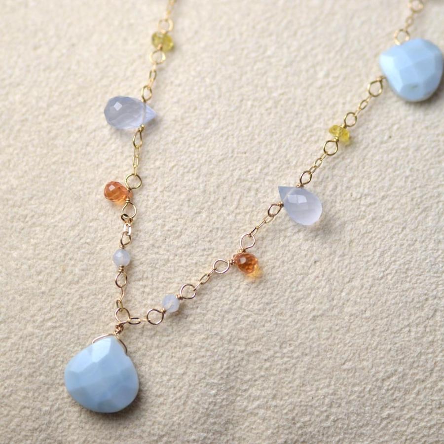 K18 ブルーオパール ブルーカルセドニー レインボームーンストーン  