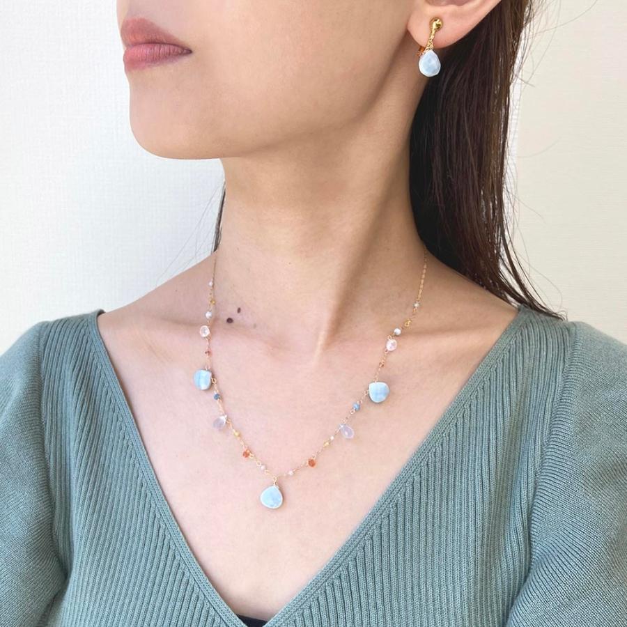 K18 ブルーオパール ブルーカルセドニー レインボームーンストーン  