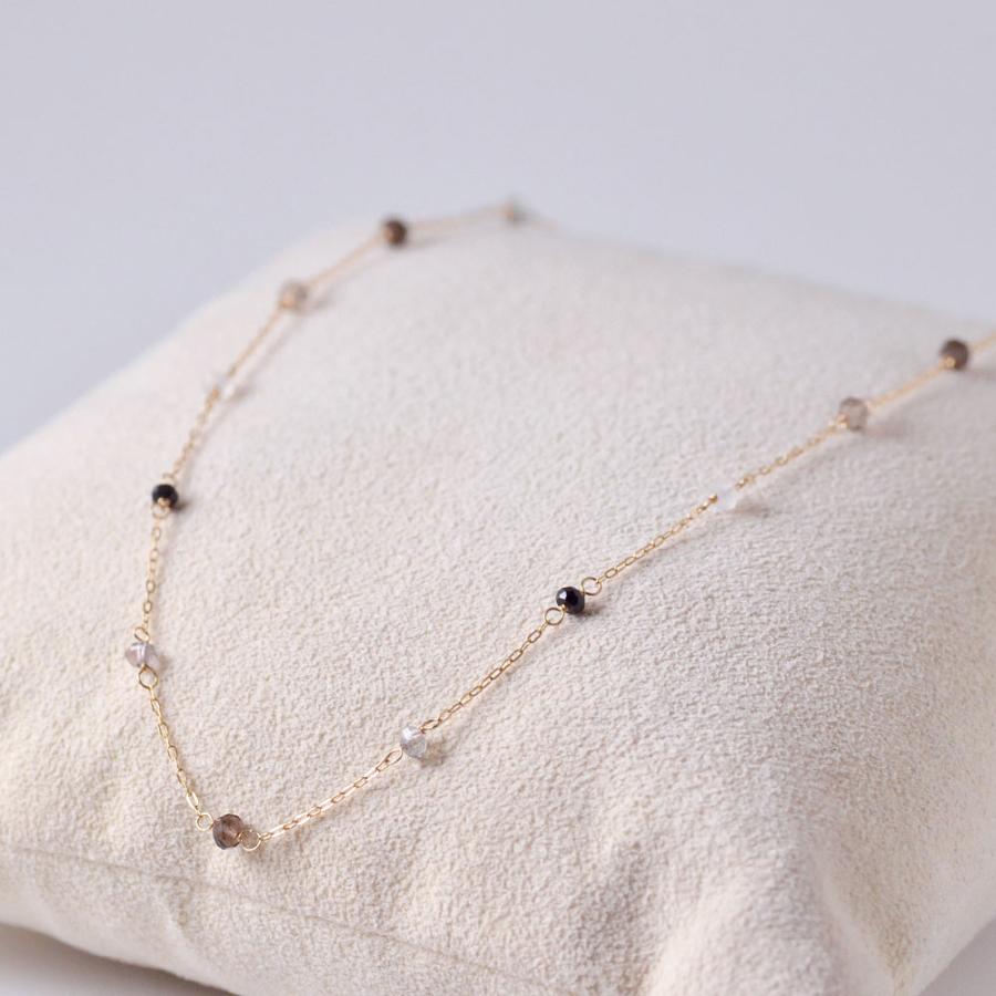 K18 天然石 ステーションネックレス(ブラック系・ピンク系・グリーン系