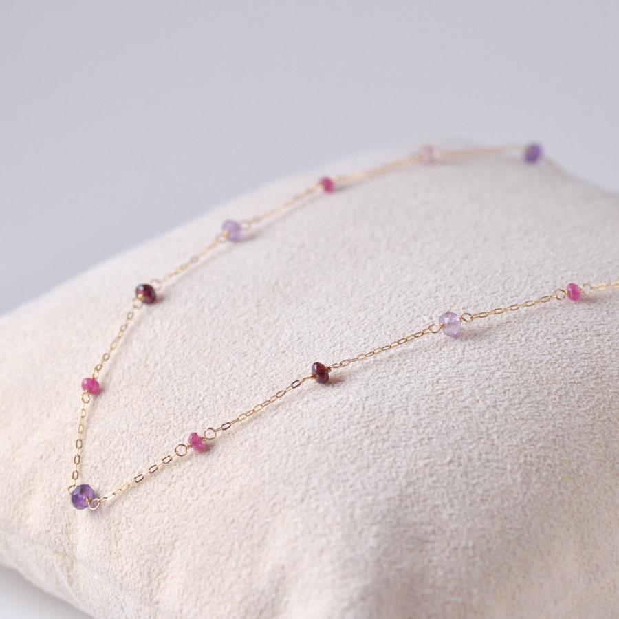 K18 天然石 ステーションネックレス(ブラック系・ピンク系・グリーン系