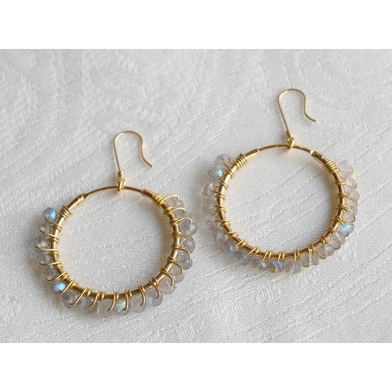 ラブラドライト手巻き フープ イヤリング ピアス シルバー925 ゴールド