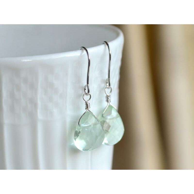 グリーン フローライト フラット ドロップ カット イヤリング ピアス 