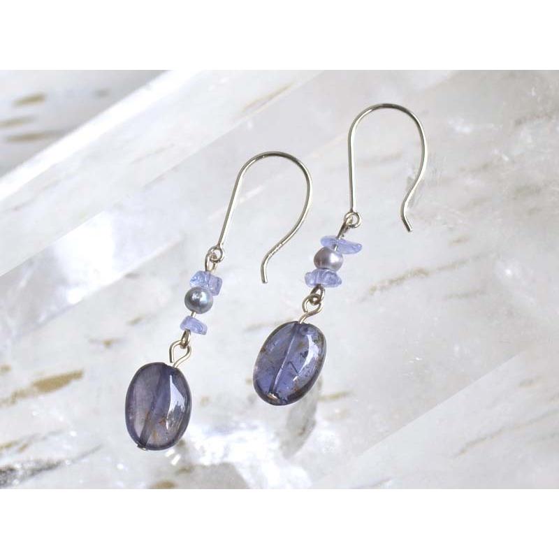 K14 WG アイオライト タンザナイト 淡水パール ピアス : ユキコ  