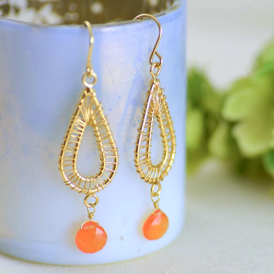 SV シルバー オレンジ カーネリアン ドロップ ピアス