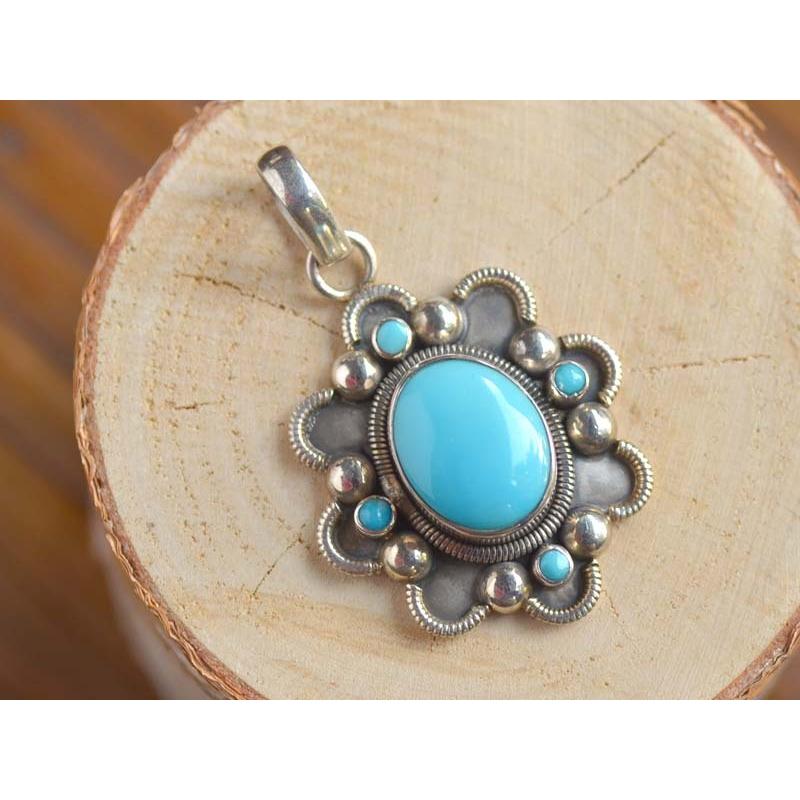 シルバー925トルコ石 ペンダント トップ 革ひも 付 : ユキコ オオクラ