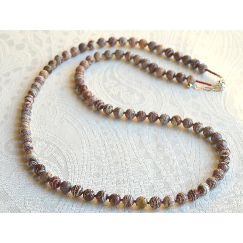 ブラウン ジャスパー ガラス ビーズ ロング ネックレス
