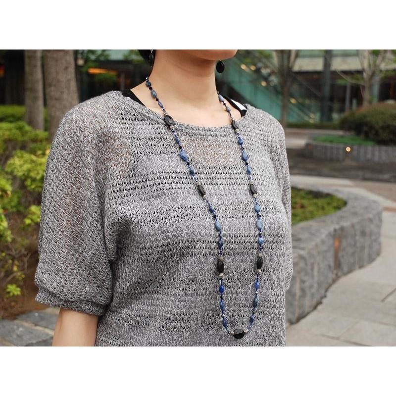 オニキス ドモルティライト ガラス ビーズ ロング ネックレス_2