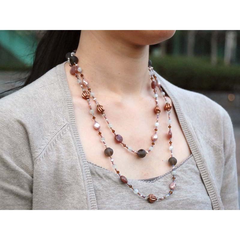 スモーキークォーツ ムーンストーン 淡水パール ロング ネックレス 