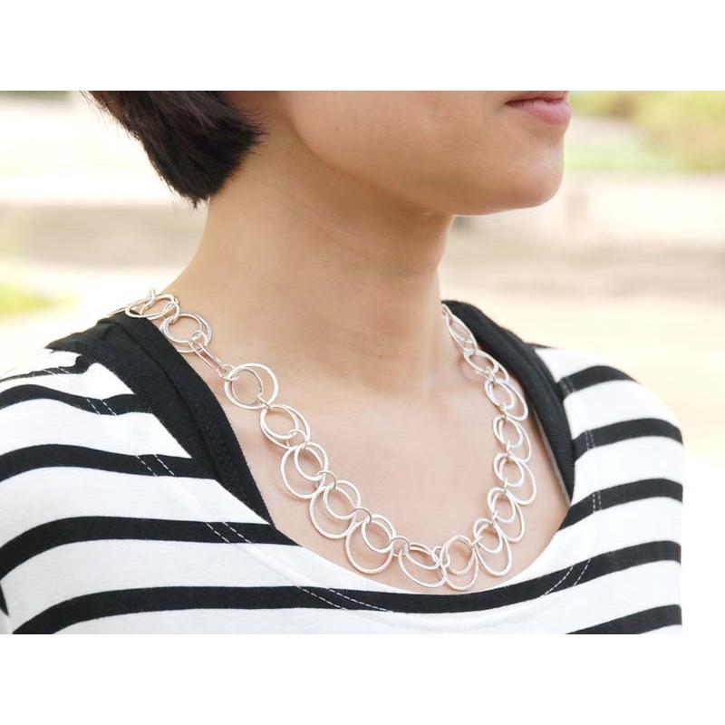 SV シルバー 925 ダブルサークルデザイン チェーン ネックレス  