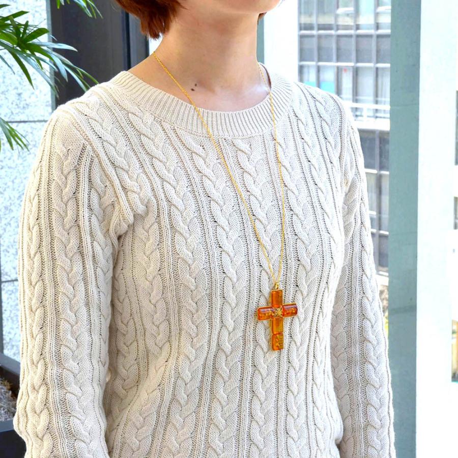 シルバー 琥珀 クロス ペンダント アンバー_4