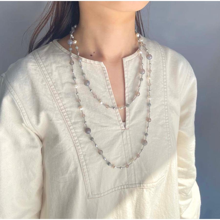 ロングネックレス ラブラドライトと淡水パール セット売り