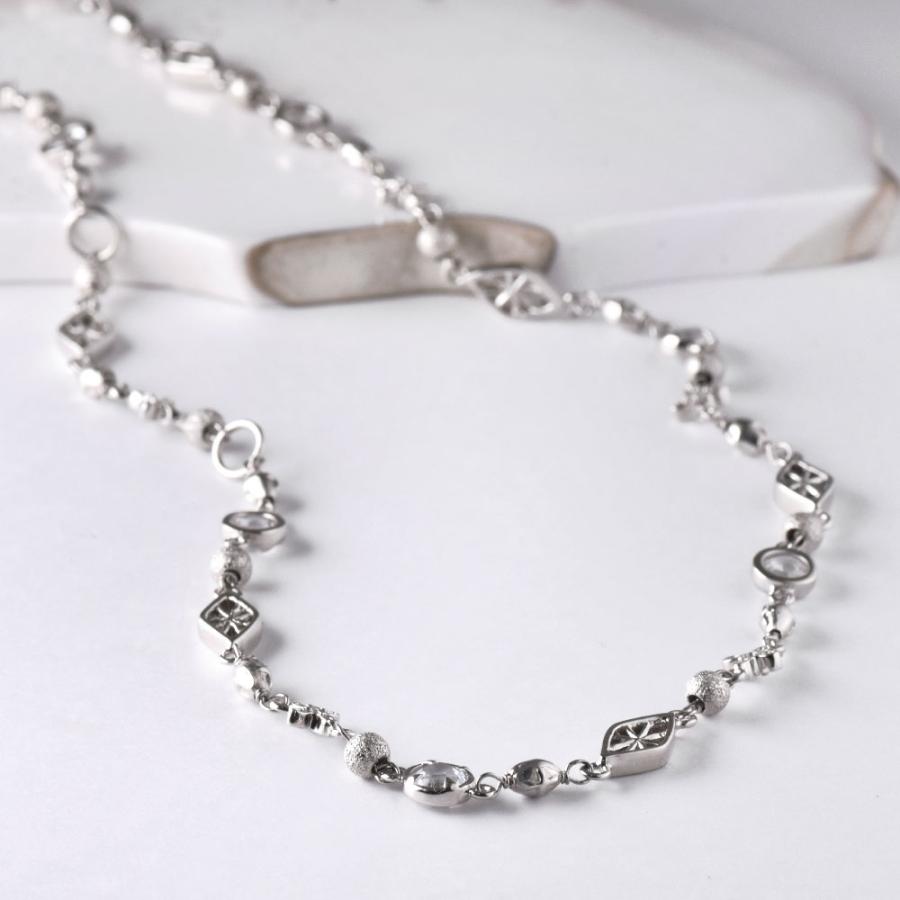 シルバー925 キュービックジルコニア デザイン チェーンネックレス 59cmの画像