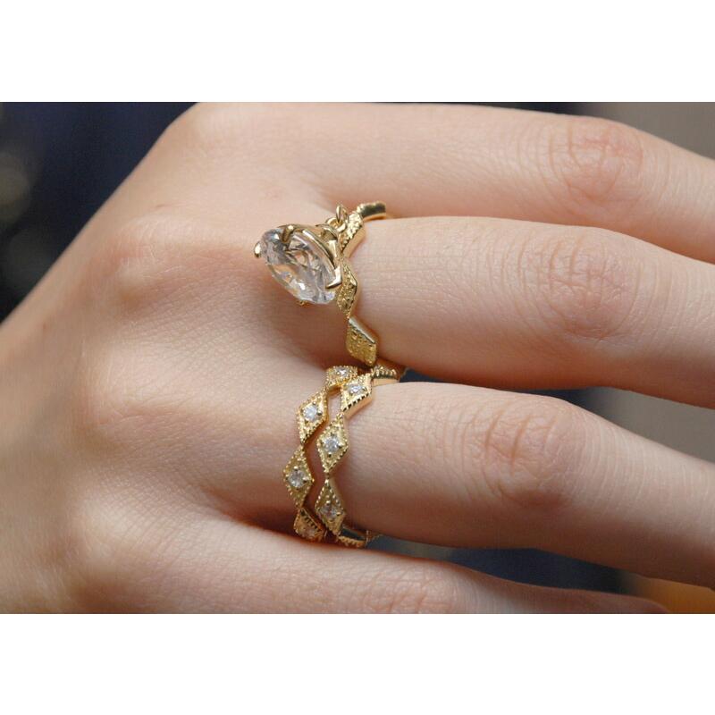 シルバー925 ゴールドカラー キュービック3本 セット リング