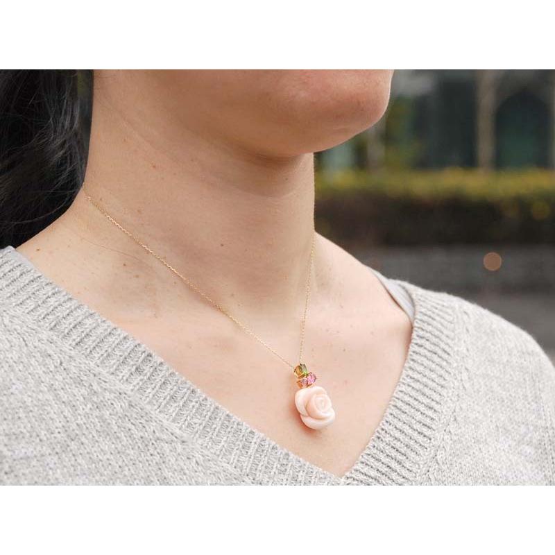 18金 K18 珊瑚 サンゴ さんご 薔薇トルマリン ペンダント 兼ピン 