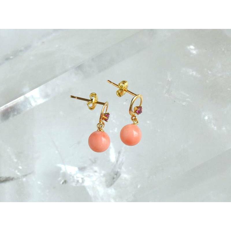 ピアス 珊瑚 サンゴ さんご ピンク ルビー 18金 K18 丸珠 ピアス 珊瑚 サンゴ さんご ピンク ルビー 18金 K18 丸珠