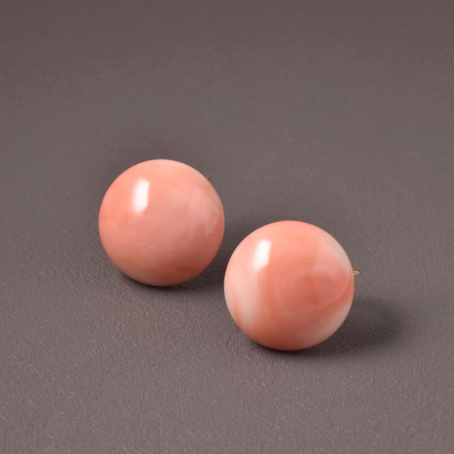 【新作！6月珊瑚フェア25%OFFクーポンご利用で135000円】K18 スカッチ珊瑚 約21mm半円 イヤリングの画像