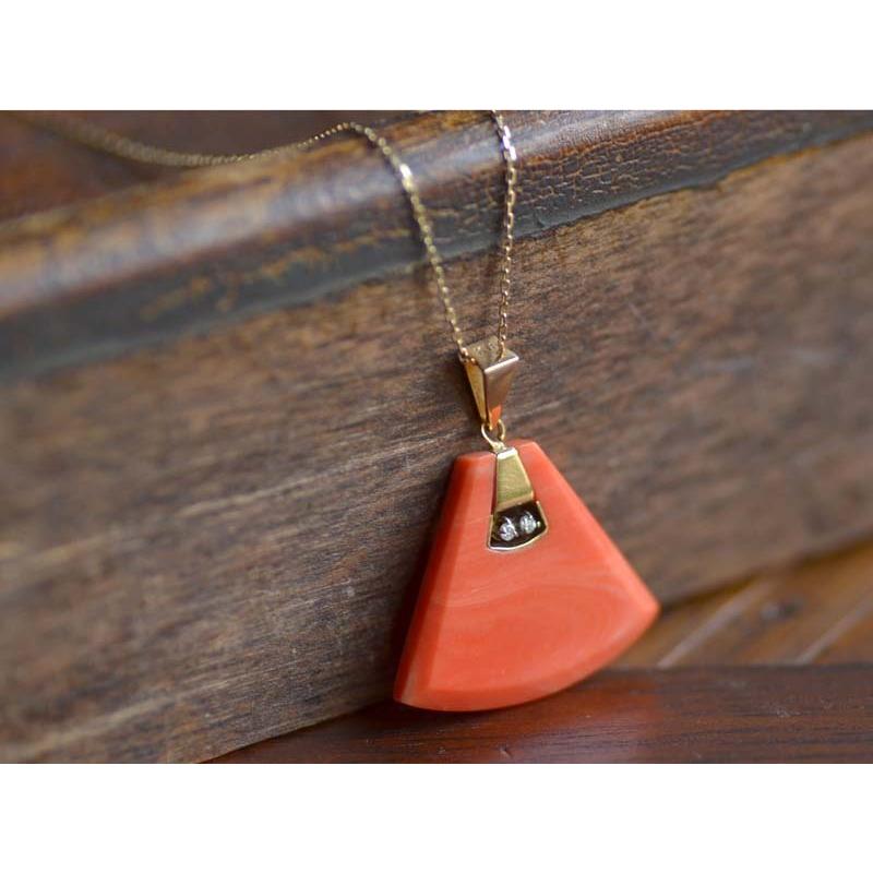 18金 K18 珊瑚 サンゴ さんご 扇面 ペンダント ヘッド