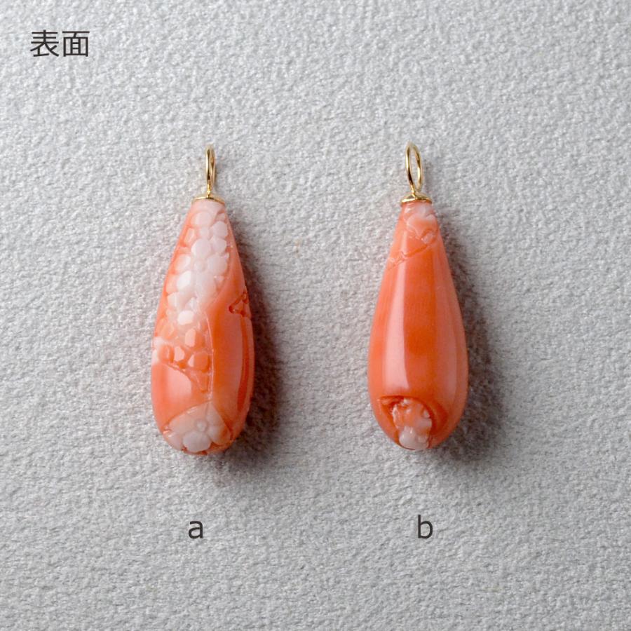 【6月珊瑚フェア25%OFFクーポンご利用で85500円】K18 モモイロ珊瑚 雫彫り入り ペンダントトップの画像