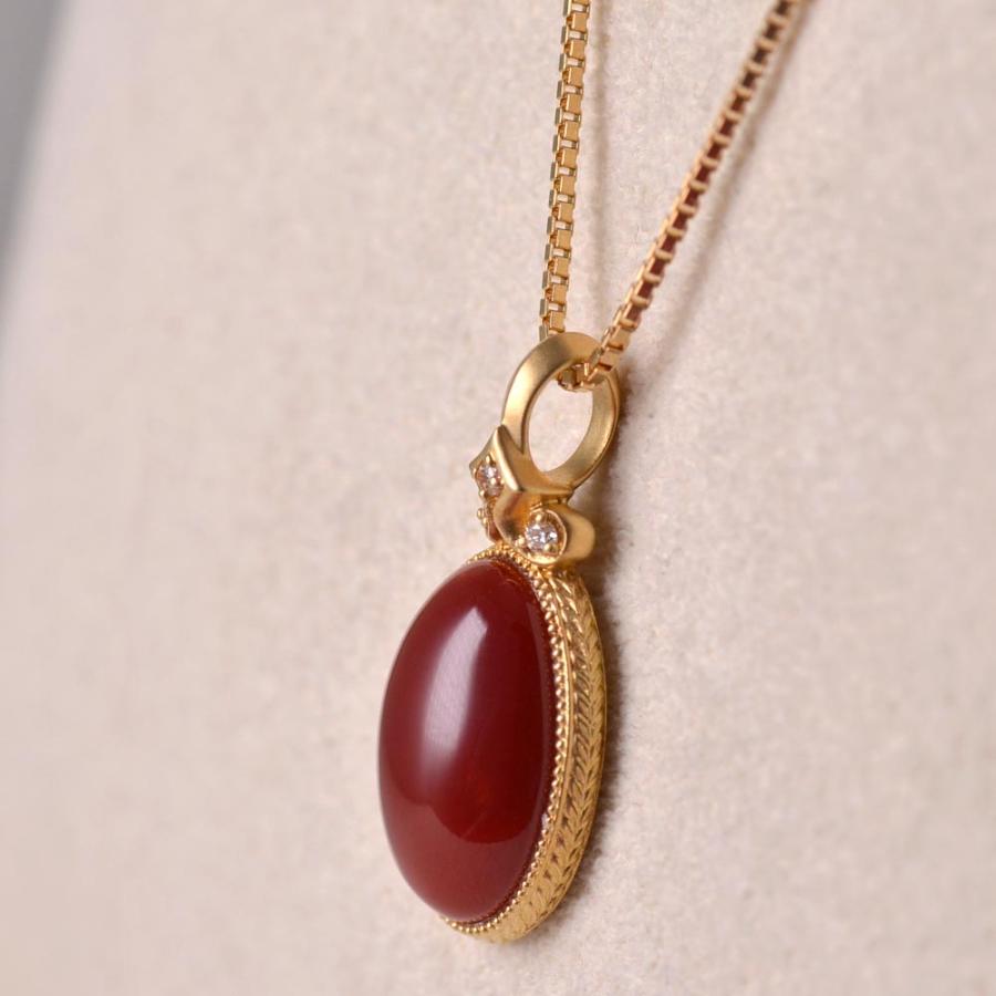 K18 血赤珊瑚 ビンテージ モダン オーバル ペンダントトップ
