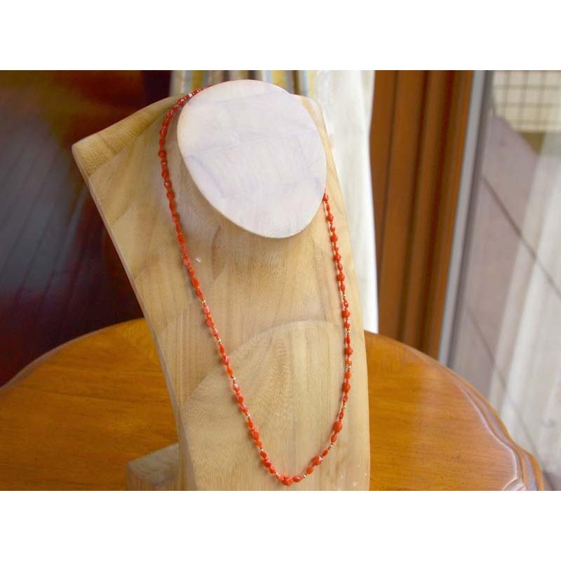 【田村 】k18/K14 珊瑚赤珊瑚　ロングネックレス　重さ約13.0g K18 K14 赤珊瑚 セミ ロング ネックレス : ユキコ オオクラ 大倉珊瑚店