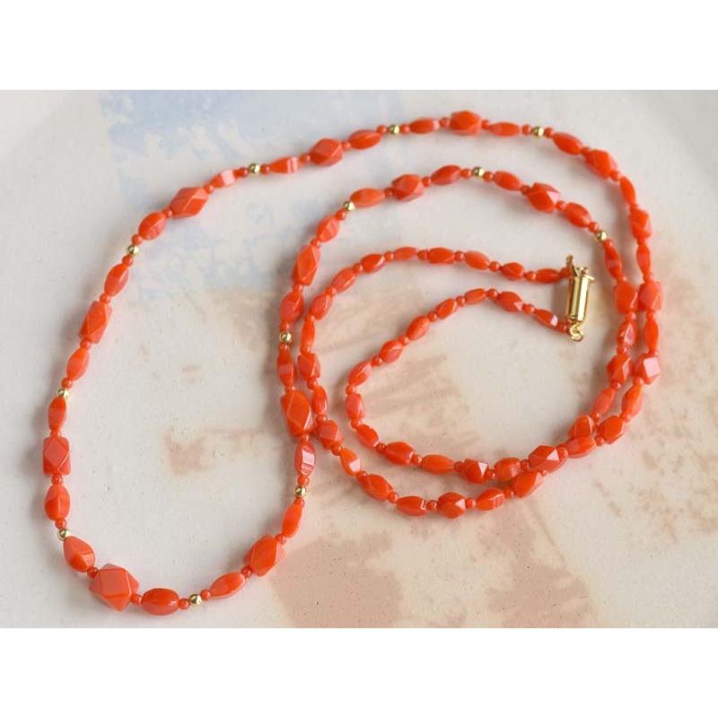 ロング珊瑚ネックレスk14