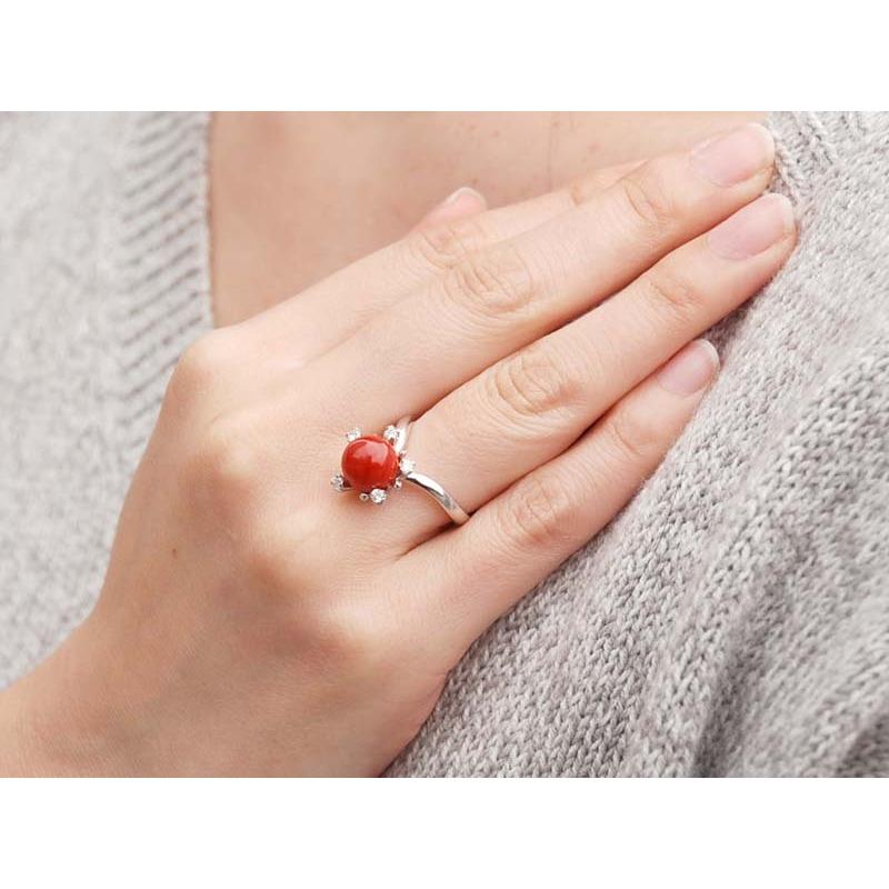 プラチナ ダイヤ 0.18ct 9mm 血赤珊瑚 リング : ユキコ オオクラ 大倉 