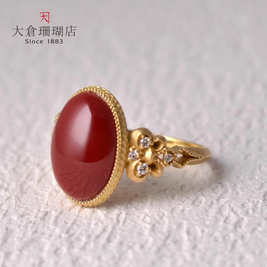 受注生産 できます！K18 血赤珊瑚 ビンテージ モダン リング : ユキコ