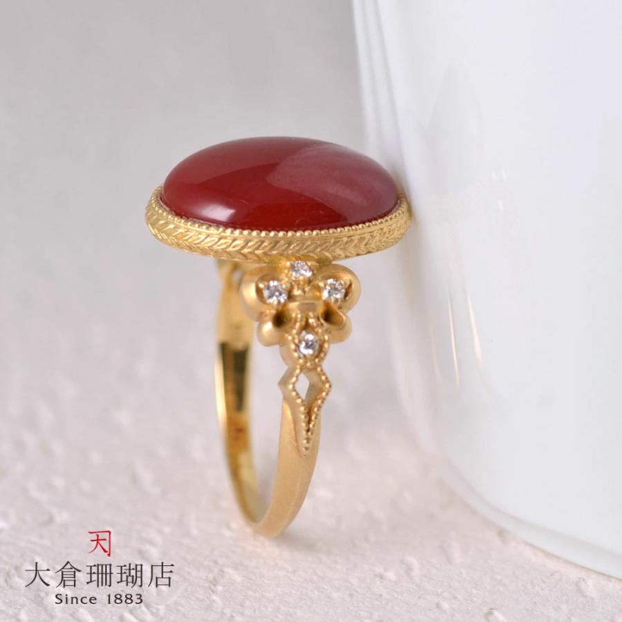 受注生産 できます！K18 血赤珊瑚 ビンテージ モダン リング : ユキコ