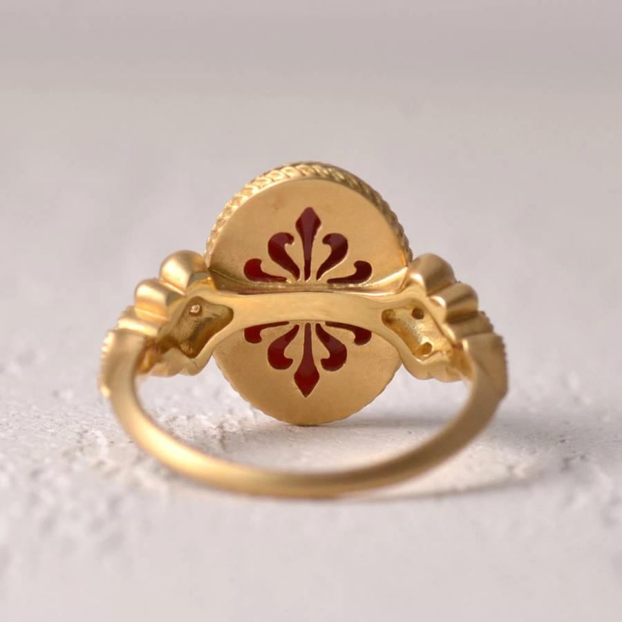 受注生産 できます！K18 血赤珊瑚 ビンテージ モダン リング : ユキコ