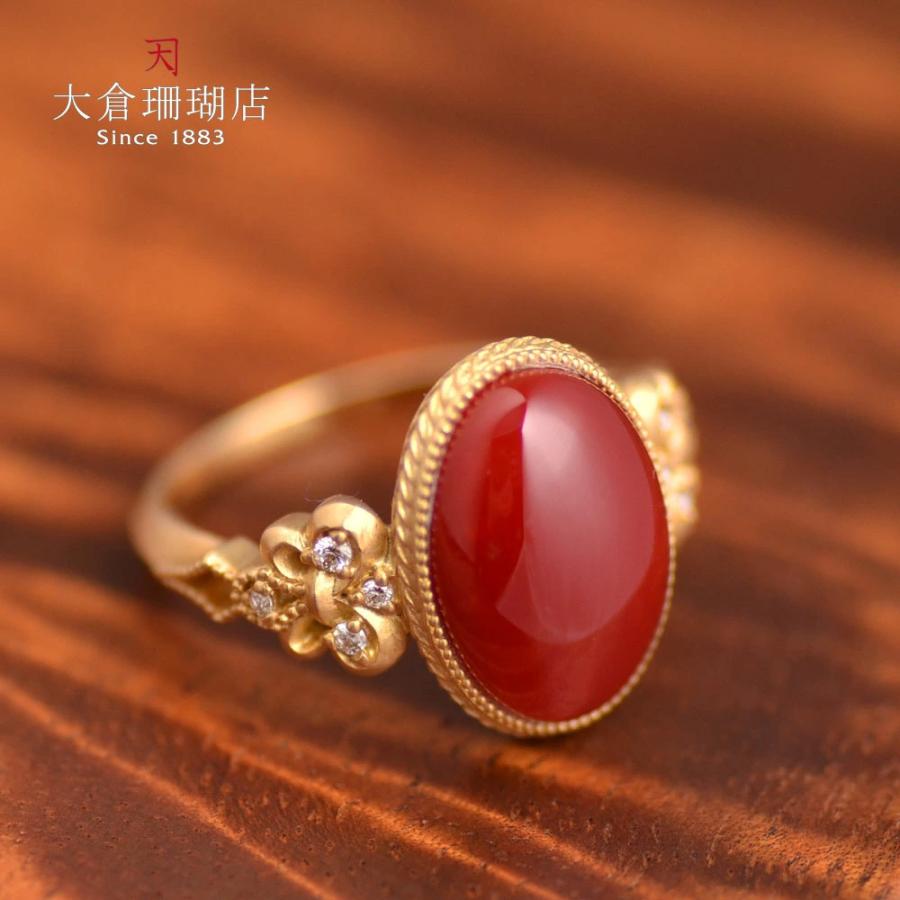受注生産 できます！K18 血赤珊瑚 ビンテージ モダン リング : ユキコ