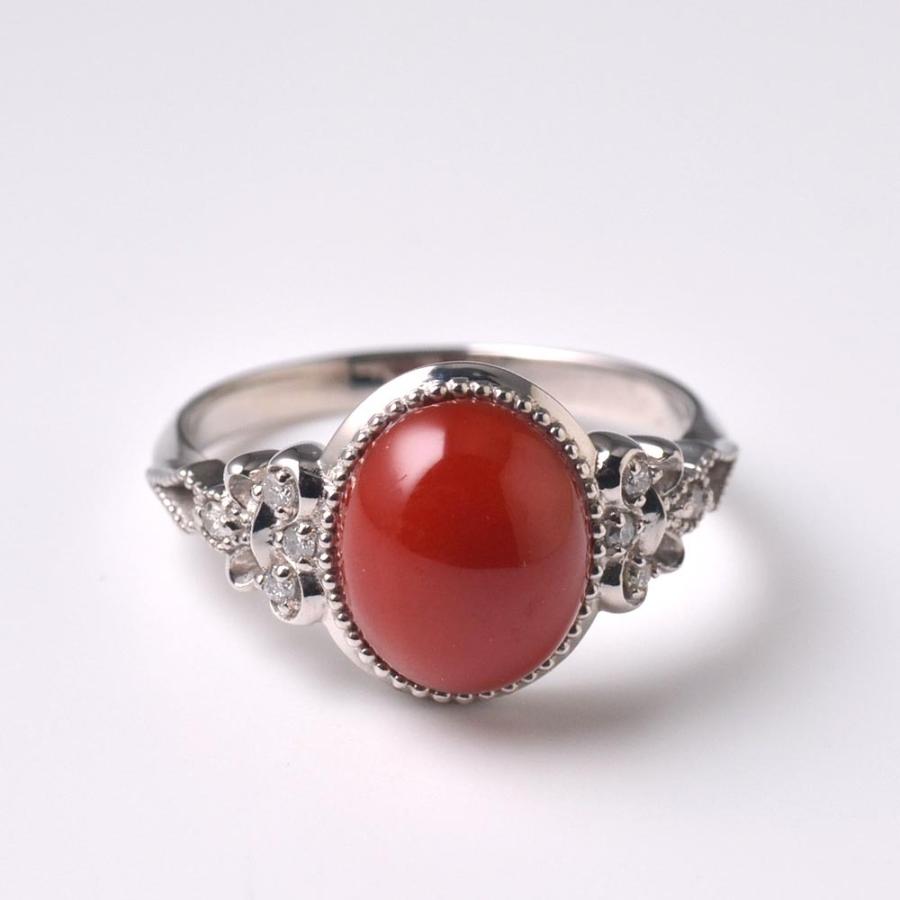 PT900 血赤珊瑚 ダイヤ8石 デザインリング : ユキコ オオクラ 大倉珊瑚