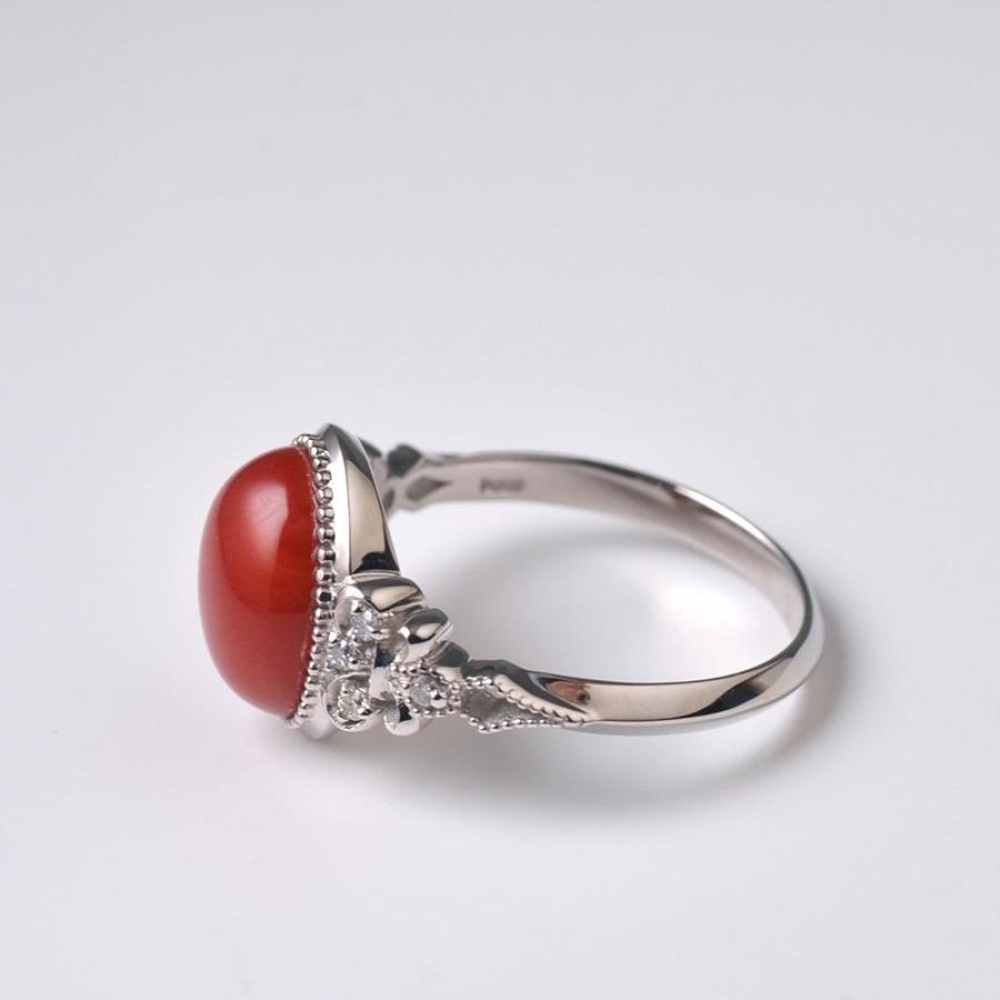 夕方まで赤字！PT900 ダイヤ0.80デザインきらりんリング PT900 血赤珊瑚 ダイヤ8石 デザインリング : ユキコ オオクラ 大倉珊瑚