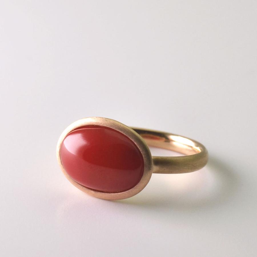 受注生産 できます！K18 血赤珊瑚 横置きリング : ユキコ オオクラ