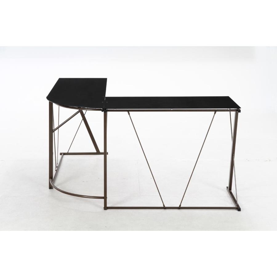 L型 ガラスデスク ブラック ＜PC パソコン ワーク デスク テーブル 机