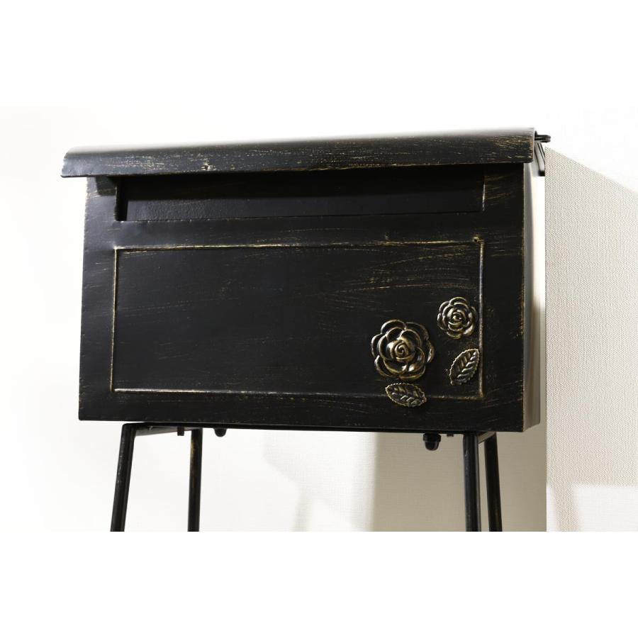 アンティーク調 ガーデンポスト ローズオブジェ 横型 35500 ＜ポスト