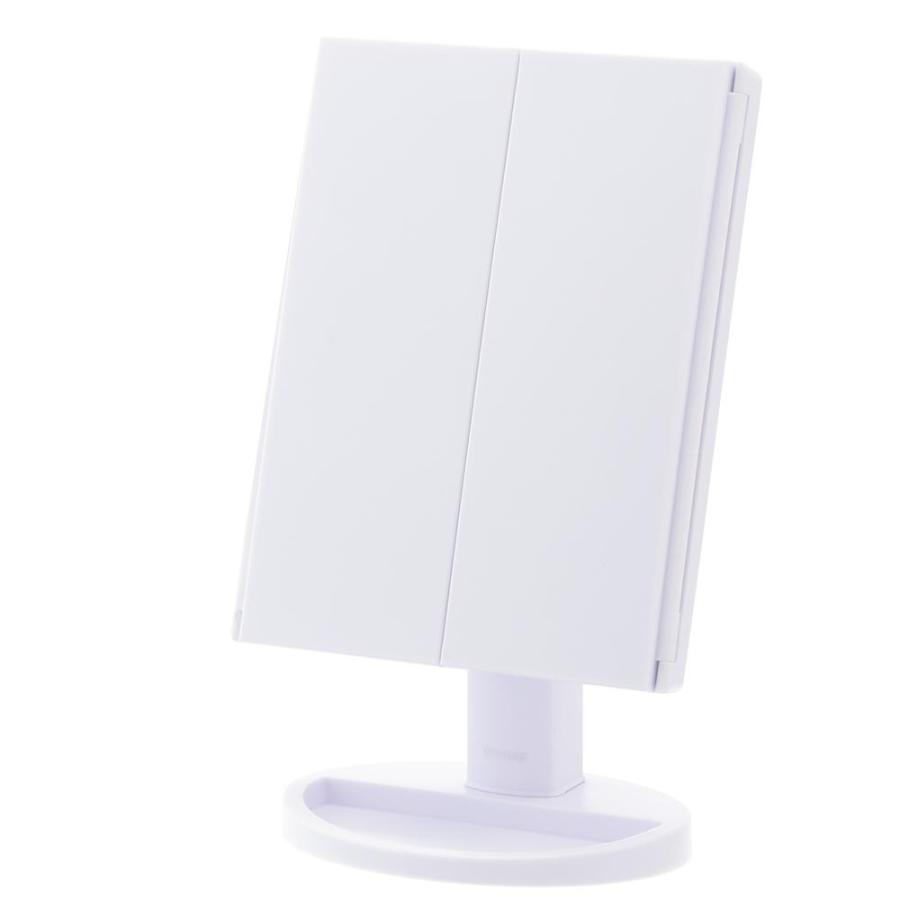 LED三面卓上ミラー ホワイト 拡大ミラー付 86686 女優ミラー 光