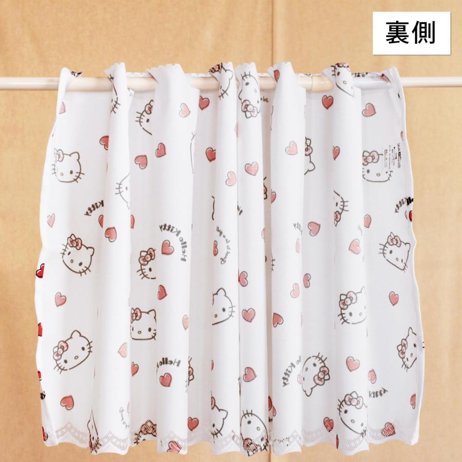 カフェカーテン サンリオ ハローキティ ハートチェック 幅120×丈45cm