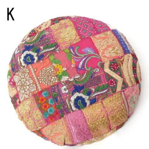 ザリ刺繍のパッチワークスツール約直径45cm高さ30cm「エシカル